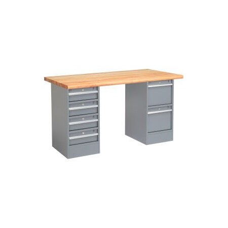 Global Equipment 72 x 30 Pedestal Workbench - 6 Drawers, Maple Block Safety Edge - Gray 319020